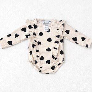 Nicole Miller NY Heart Print Baby Bodysuit 0-3M Neutral Chic Ruffle